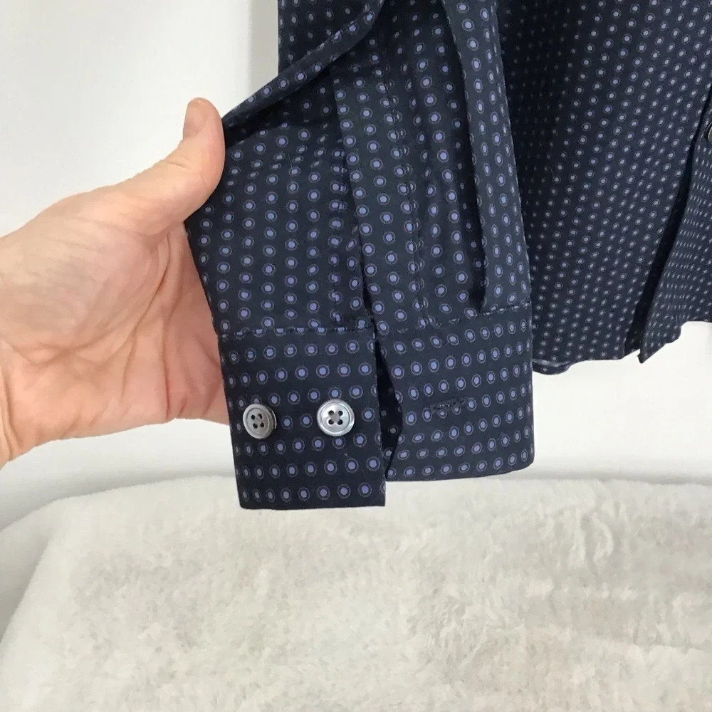 Theory Men’s Classic Casual Long sleeve Button-Down Shirt Polka Dot Navy Size S - Picture 6 of 7